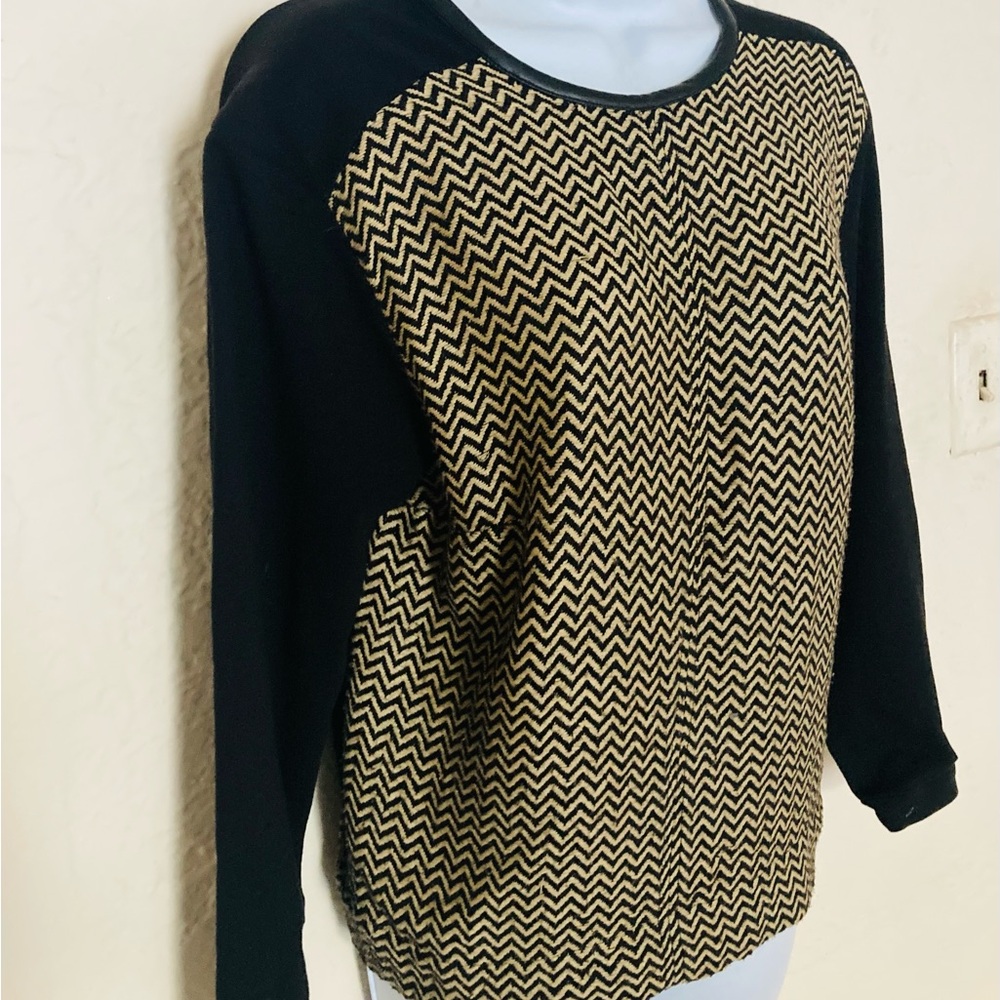 Made in California! Heidi Merrick Zig Zag  Leather Trim EUC S-M Retail $250-300